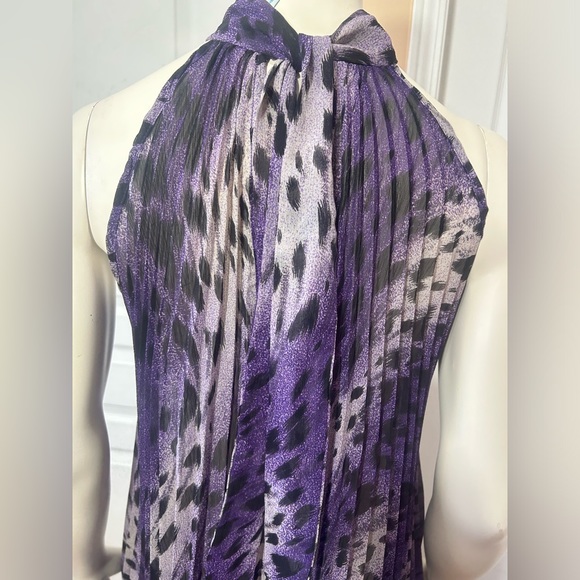 FLAMINGO HALTER NECK MINI DRESS CHIFFON PLEATED FLARE BACK NECK TIE SIZE SMALL - Picture 4 of 11